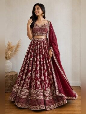 Maroon Dola Silk Jacquard Lehenga Choli Set